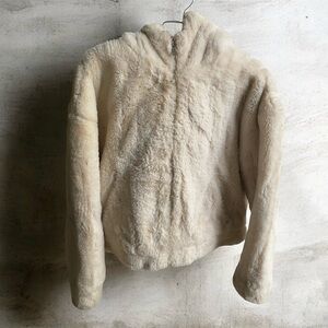 UGG Mandy Cream Womens Faux Fur Hoodie Jacket w/ Pockets Sz M